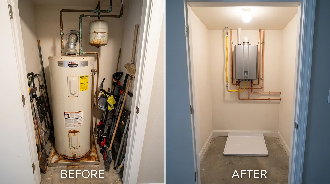 Tank water heater versus wall-mounted tankless unit comparison for Tomahawk, WI homeowners
