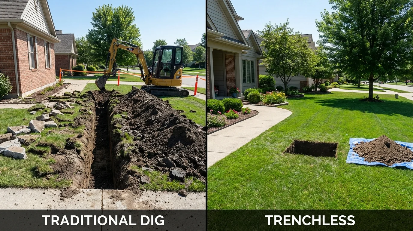 Trenchless sewer repair with minimal yard damage versus traditional excavation in Tomahawk, WI